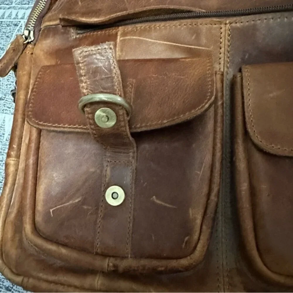 Men’s Brown Leather Briefcase Laptop Messenger Bag Vintage Work Business Satchel